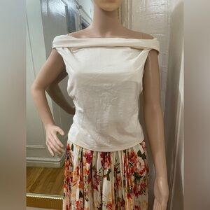 Reformation Off-Shoulder Cream Crop Top